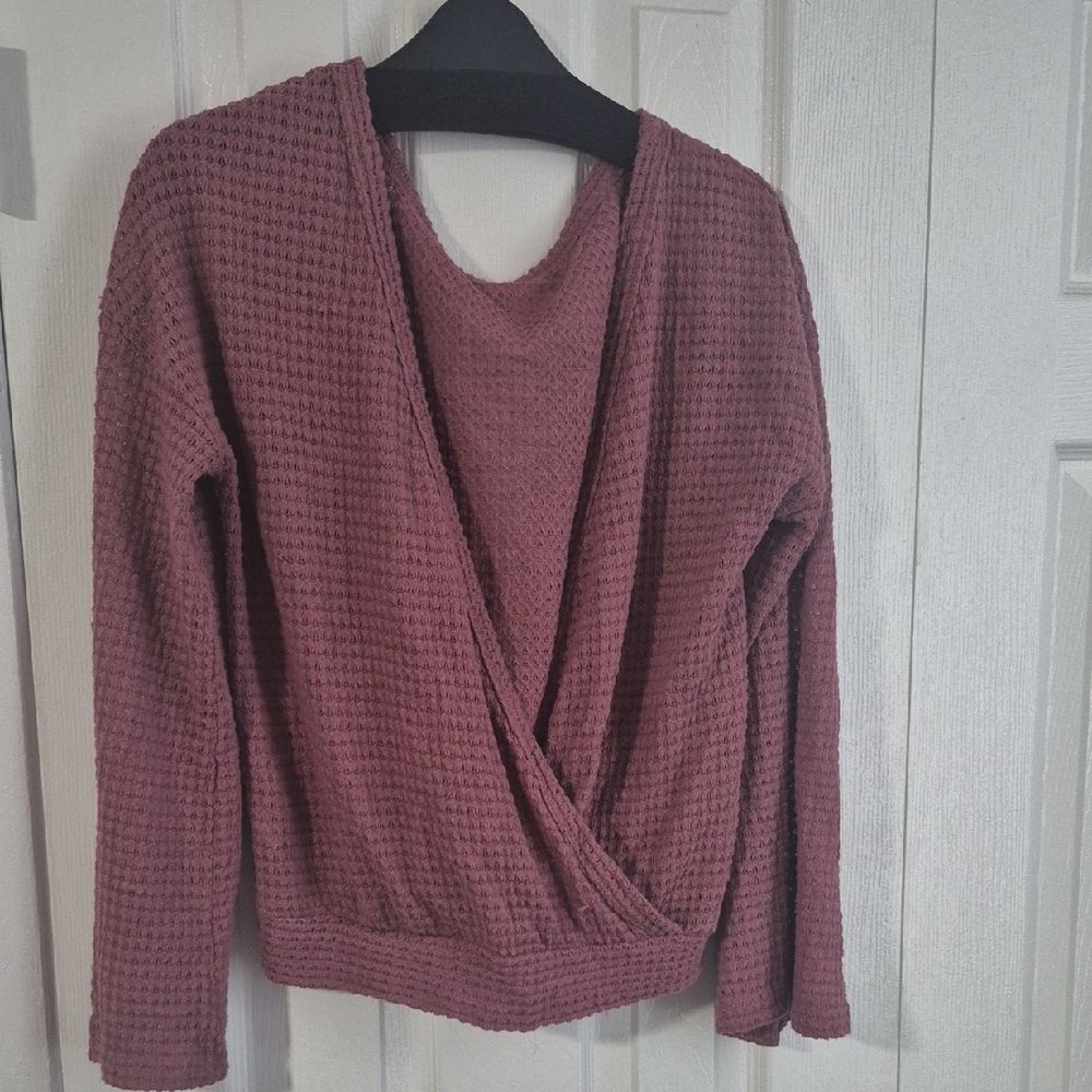Women's Waffle Knit Wrap Light Knit Sweater Sz Large - Mauve